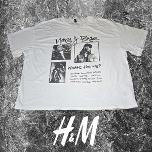 H&M Mary J Blige Graphic T-Shirt Mens What's the 411? Boxy White XL